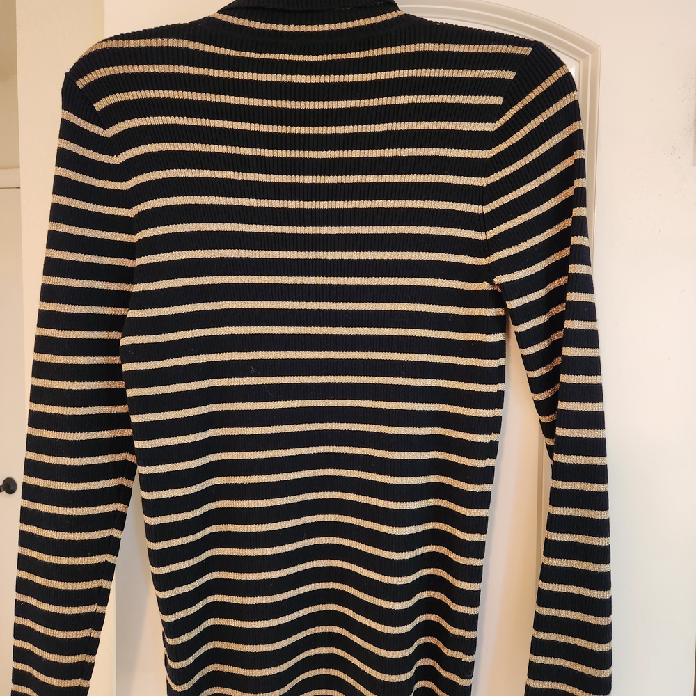 New Ralph Lauren Black and Gold Striped Turtleneck Top - Picture 4 of 6